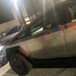 Tesla Cybertruck front door handle at Hawthorne Design Center, 2019 Tesla Holiday Party