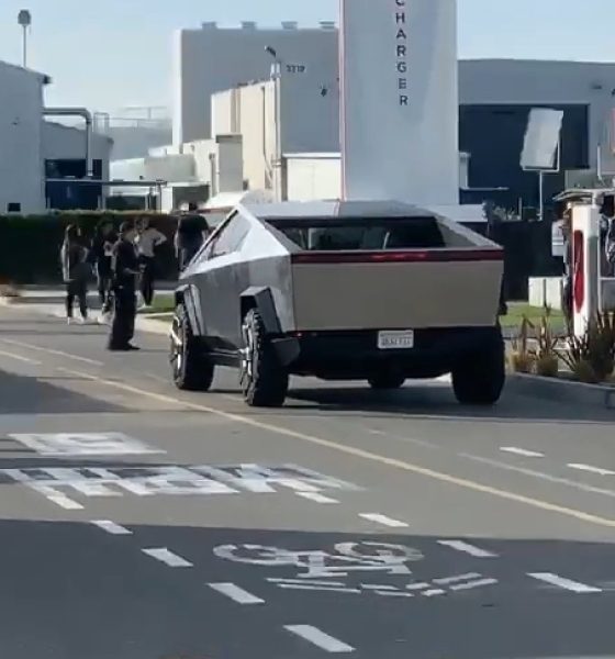 Tesla Cybertruck filming a segment for Jay Leno's Garage at the Design Center in Hawthorne, CA